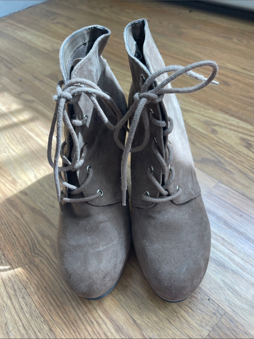 Forever 21 Women's Taupe Suede Lace-Up Ankle Boots